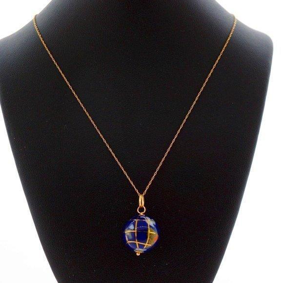 Estate Sale 14k Yellow Gold Globe Pendant Charm Necklace 18 Vintage Style USA - Picture 1 of 4